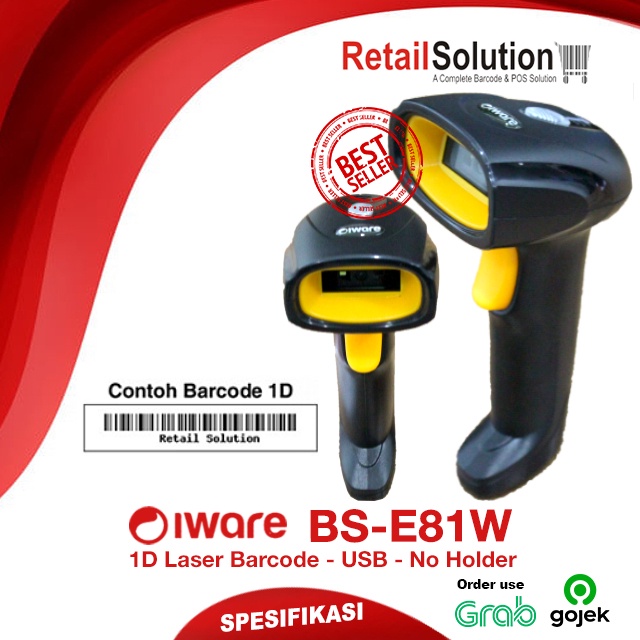 Barcode Scanner 1D Wireless USB Dongle - Iware BS-E81W / BSE81W