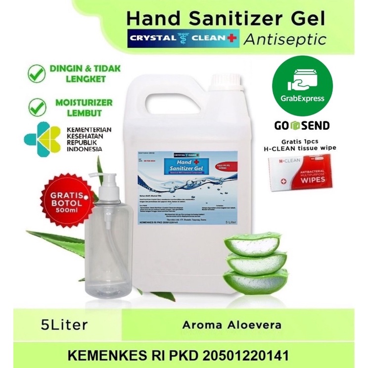 Hand Sanitizer 5L GEL 70% Crystal Clean Refill KHUSUS GRAB GOSEND SHOPEE EKSPRESS