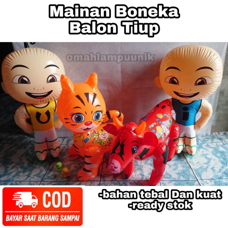 Mainan Balon Tiup Karakter Ipin Upin, Kucing Oren, Sapi Murah