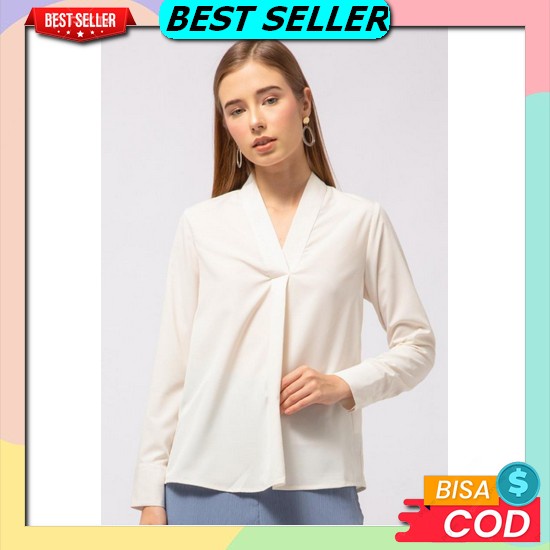 Blouse Bahan Crinkle/Atasan Wanita Lengan Panjang/Kemeja Blouse Putih/Kemeja Polos Wanita/Keiko Blou