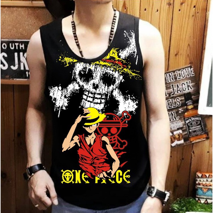 Shalch Trendy - Singlet Pria Tanpa Lengan Gambar Luffy Full Print / Pakaian Pria