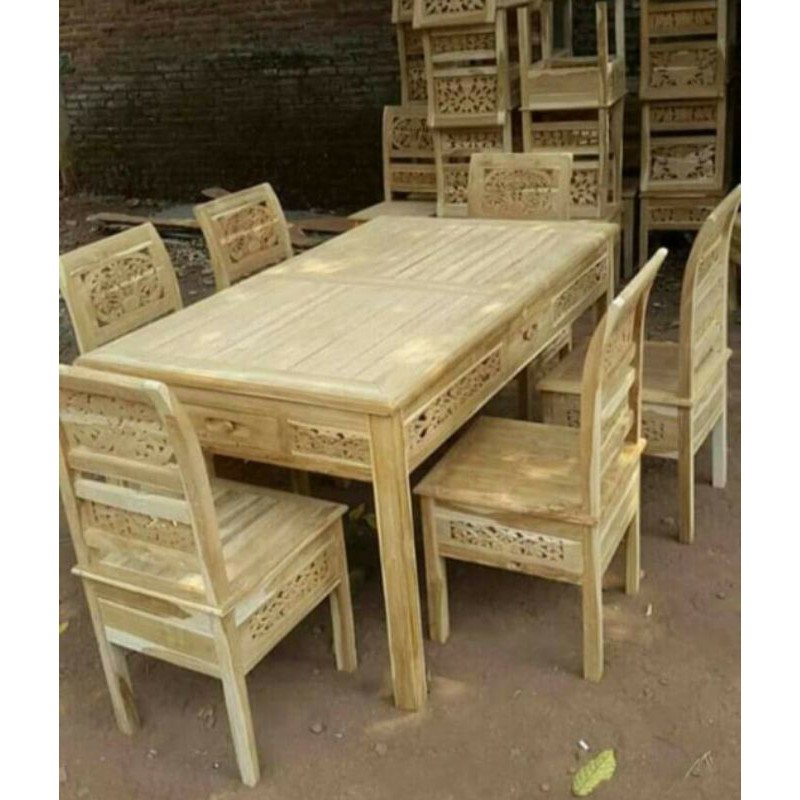 meja kursi makan kartini jati jepara mentah