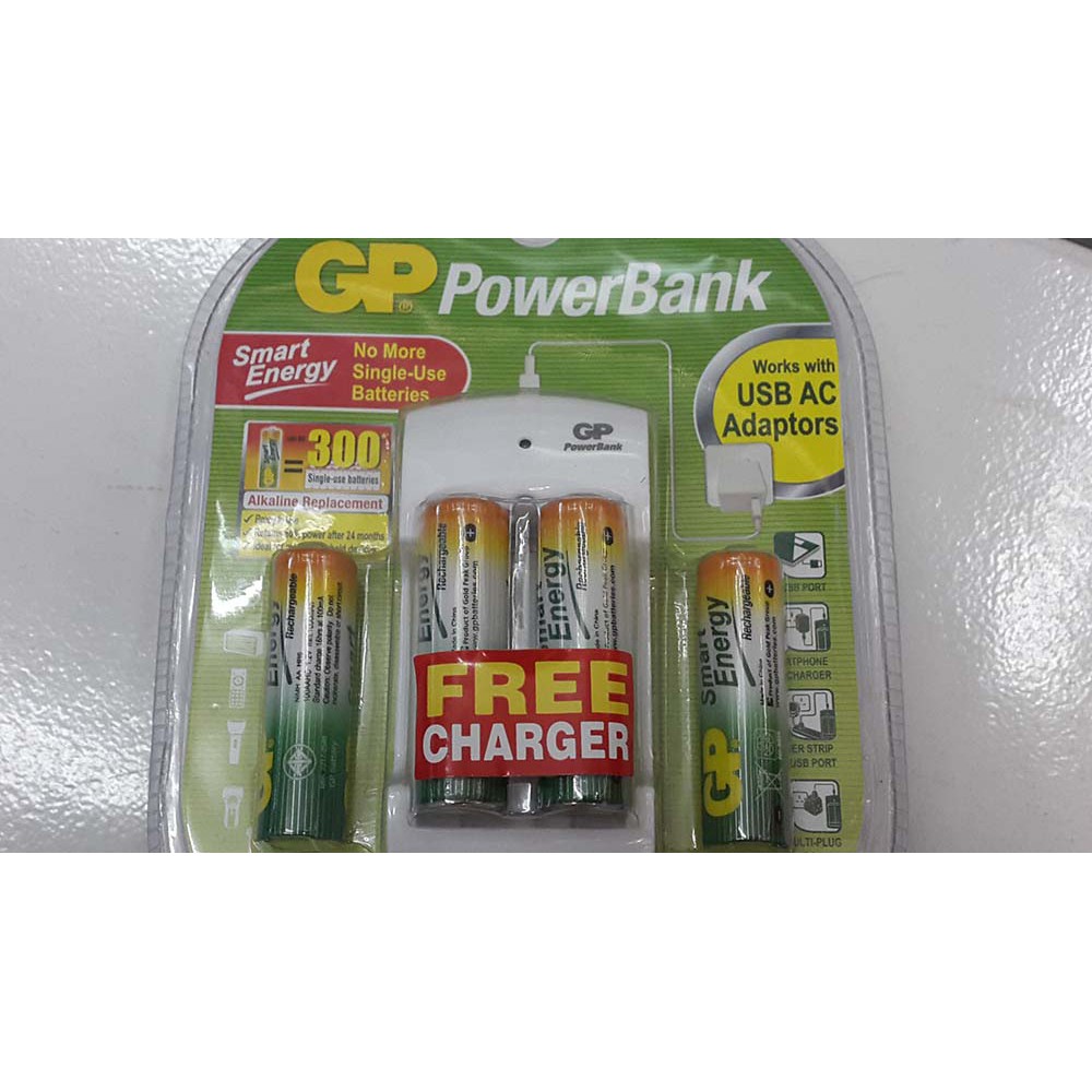 GP Powerbank Batteries AA 4BP + Charger (for AA & AAA)