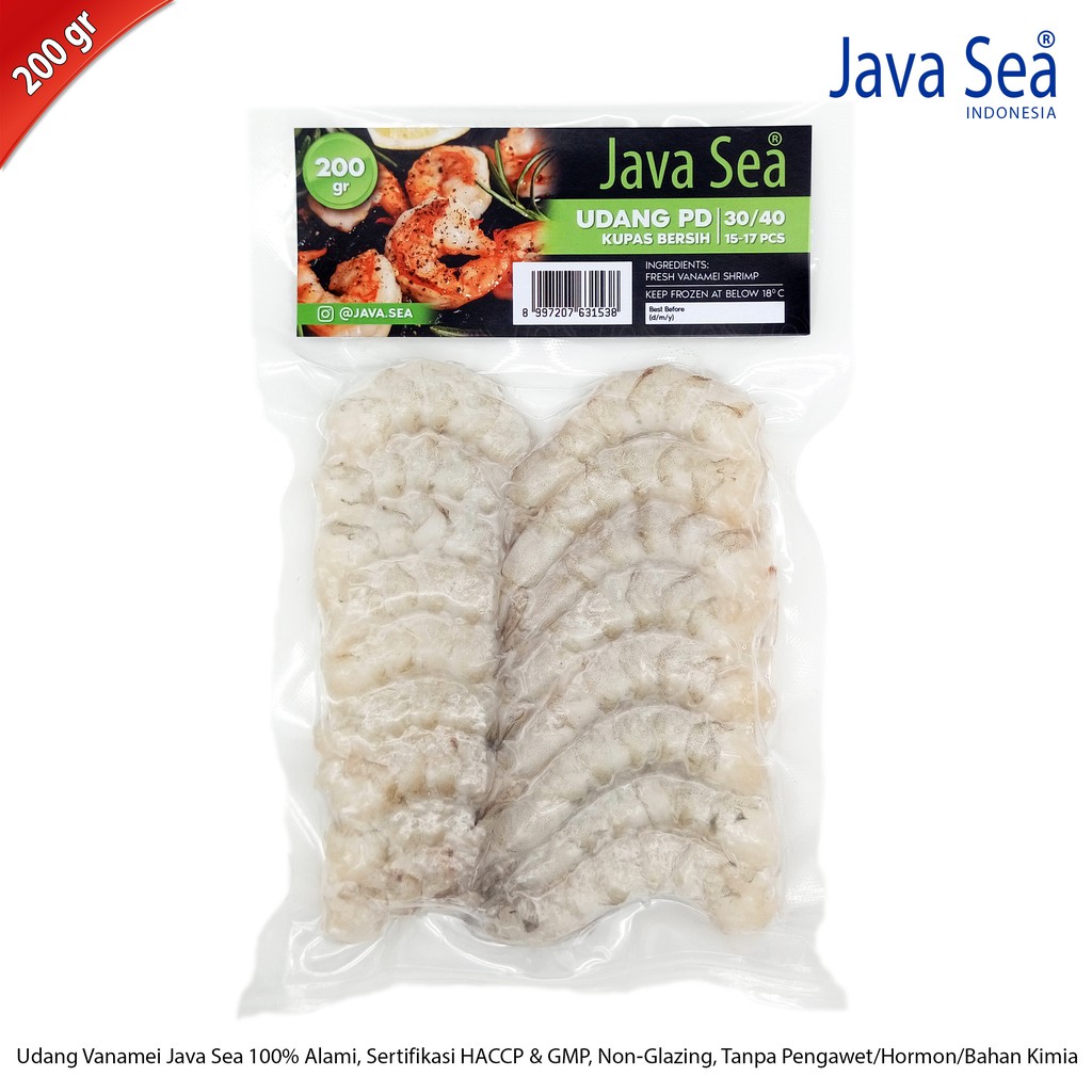 

JAVA SEA Udang Vanamei Kupas Bersih PD V 30/40 pack 200gr