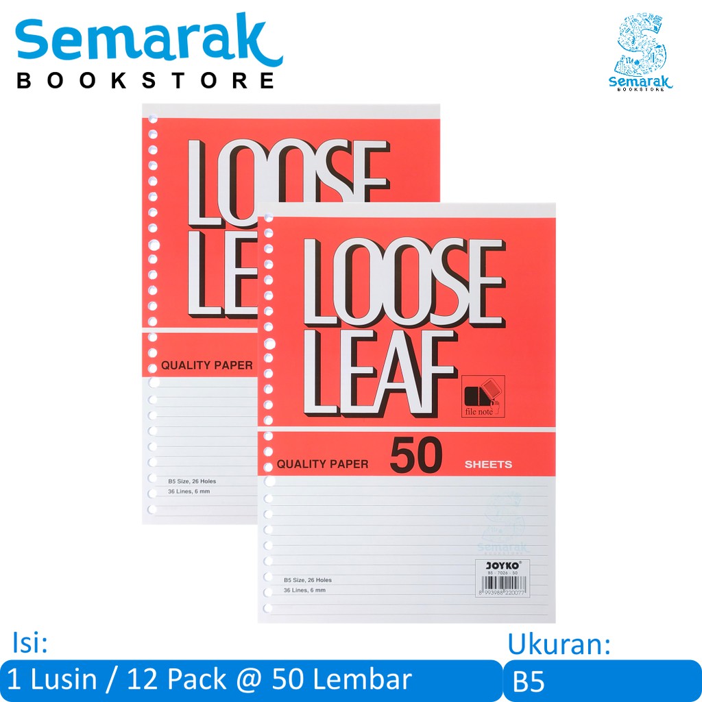 

Kertas Binder Joyko 7026 Loose Leaf B5 [1 Lusin / 12 Pack @ 50 Lembar]