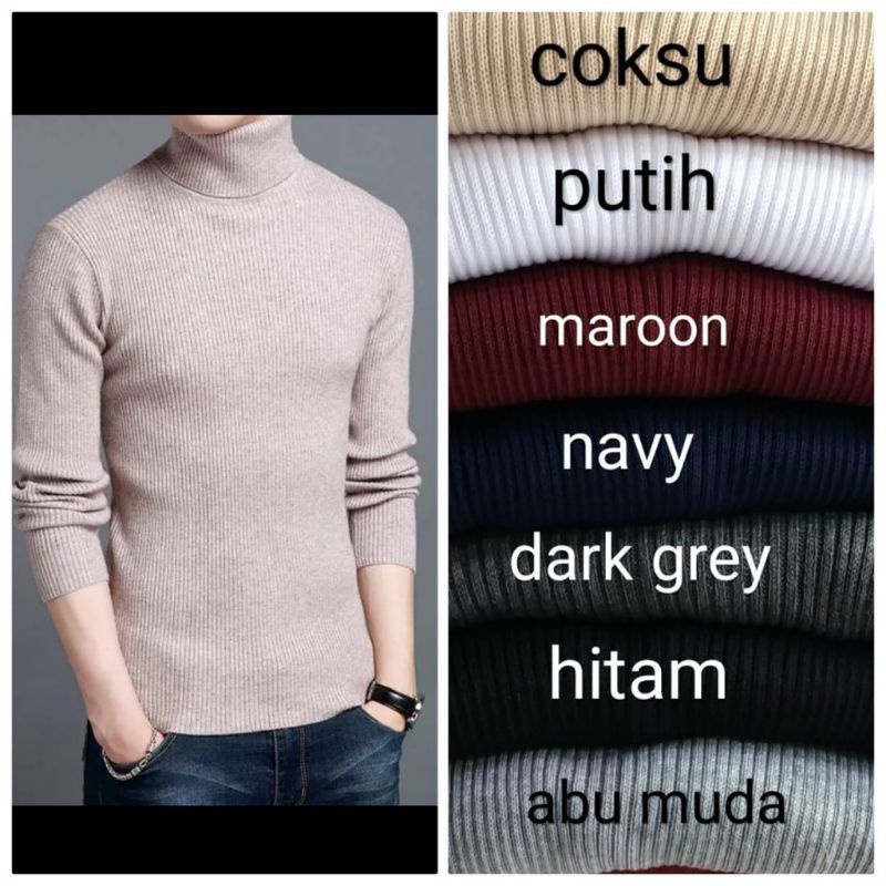 TS - 66104 Sweater Rajut Kerah Tinggi Cowo  Roll Neck Man Daleman Jas