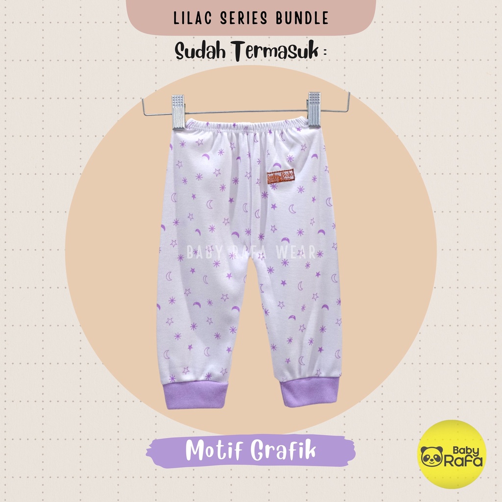 Serian Lilac - 3 pcs Celana Panjang Bayi Baru Lahir 0 - 3 Bulan Lilac Series merk SNI Bolo - Bolo