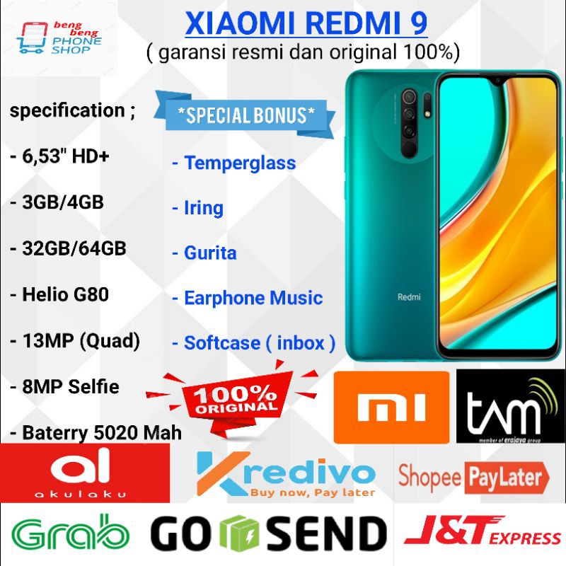 XIAOMI REDMI 9 RAM 4GB 64GB & 3/32GB GARANSI RESMI - BONUS