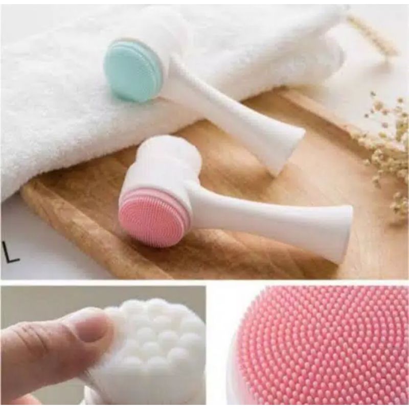 Facial Cleansing Brush 2 sisi Silicon &amp; Brush