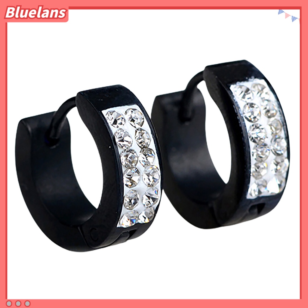 Anting Stud Model Hoop Huggie Gaya Punk Bertahtakan Batu Imitasi Unisex : Bahan Baja Titanium