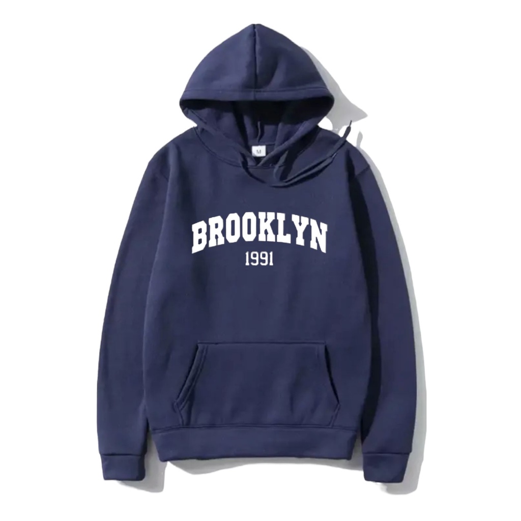 Sweater Hoodie Motif Brooklyn Bahan Fleece Tebal Premium Pria Wanita