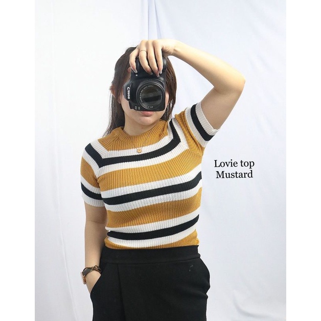 MDLV ~ Lovie Top Rajut Atasan Blouse Stripe Rajut Fashion Wanita