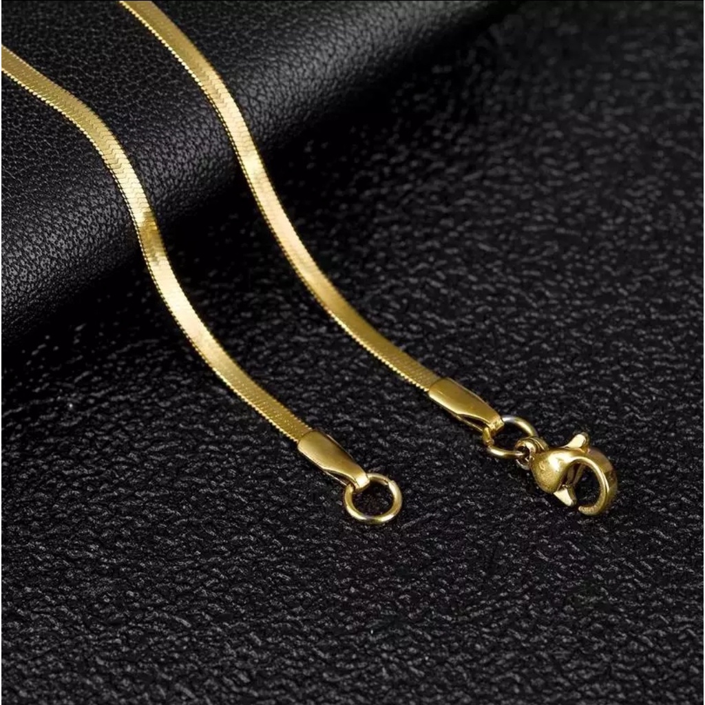 Kalung Titanium Untuk Wanita dan Pria Jenis Rantai Belut Pipih Warna Gold