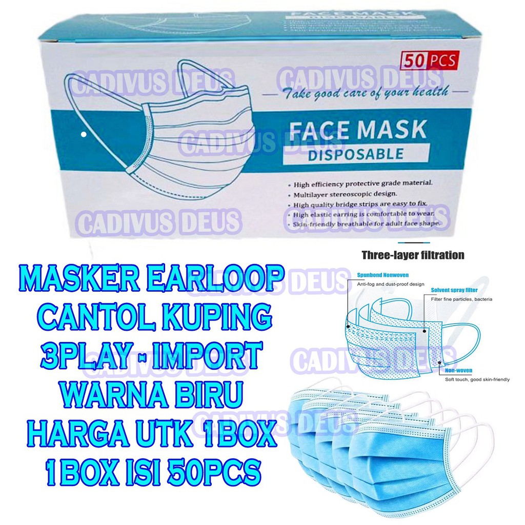 MASKER 3PLAY - EARLOOP - CANTOL KUPING - HRG 1BOX 50PCS - KEMENKES