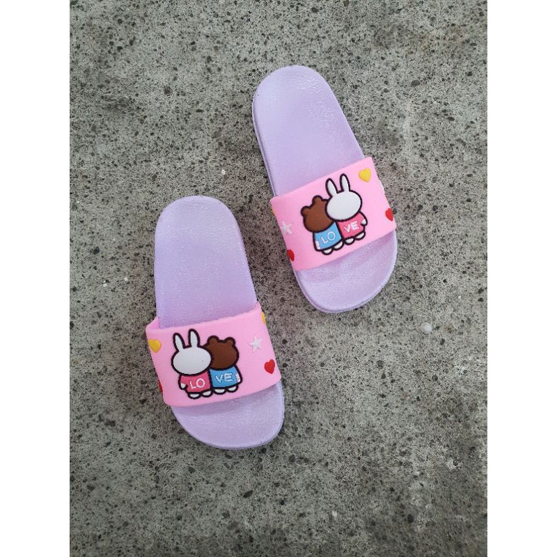 SANDAL ANAK PEREMPUAN A02 LINE BROWN CONY KARET SENDAL SELOP BERUANG