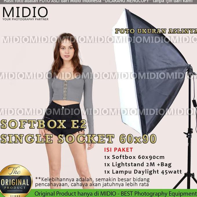 TERLARIS-PRODUK PAKET SOFTBOX MIDIO E2 SOFTBOX 60X90 + STAND 2M LAMPU VLOG YOUTUBER