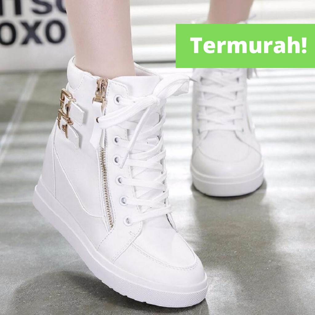 Sepatu Boot Wedges Wanita Putih Cantik Import Kekinian ZR30