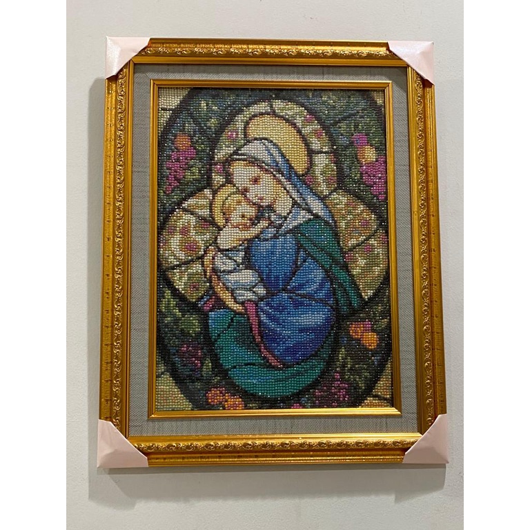 LUKISAN FULL DIAMOND 5D PAINTING BUNDA MARIA 35X45 cm GOLD FRAME (3cm) MATTED