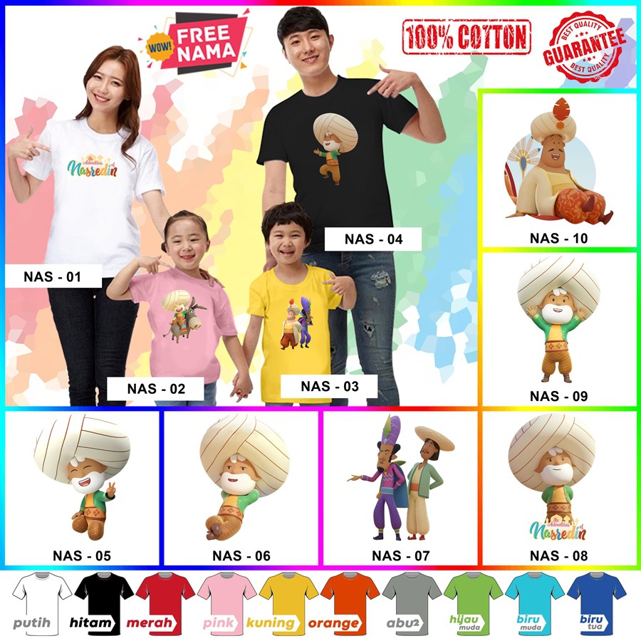 [FREE NAMA!!] Baju Kaos COUPLE  ANAK DAN DEWASA THE ADVENTURES OF NASREDIN BANYAK MOTIF