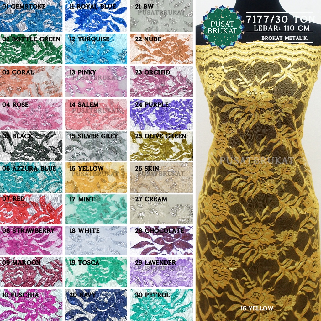 KAIN BRUKAT KEBAYA / BAHAN BROKAT METALIK - AURELLIA LP 7177/30 TON - LEBAR 110CM  [harga per 0.5m]