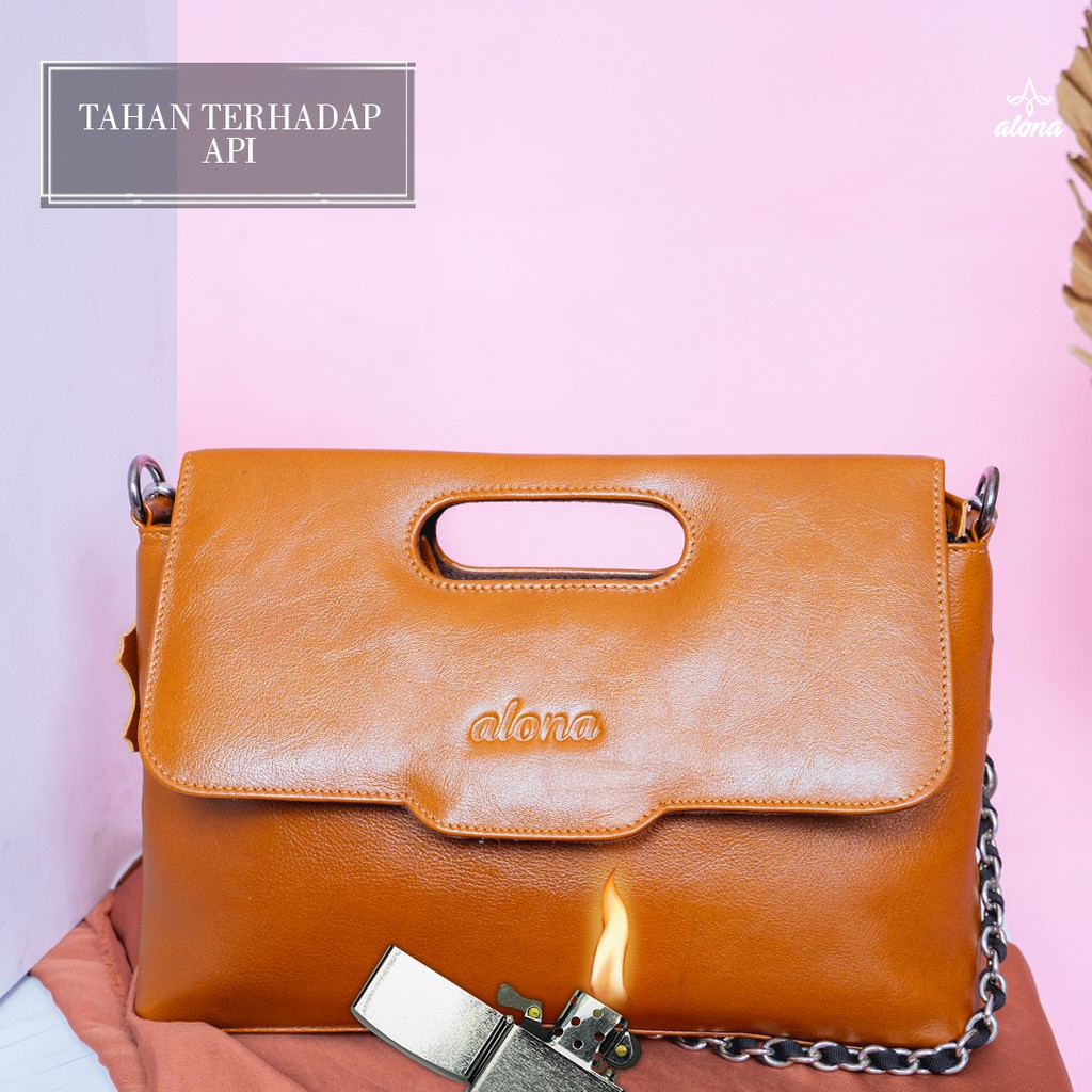 Tas Wanita Branded Model Selempang Slempang Bahu Bahan 100% Kulit Sapi Asli Original Alona Melinda Leather Sling Bag