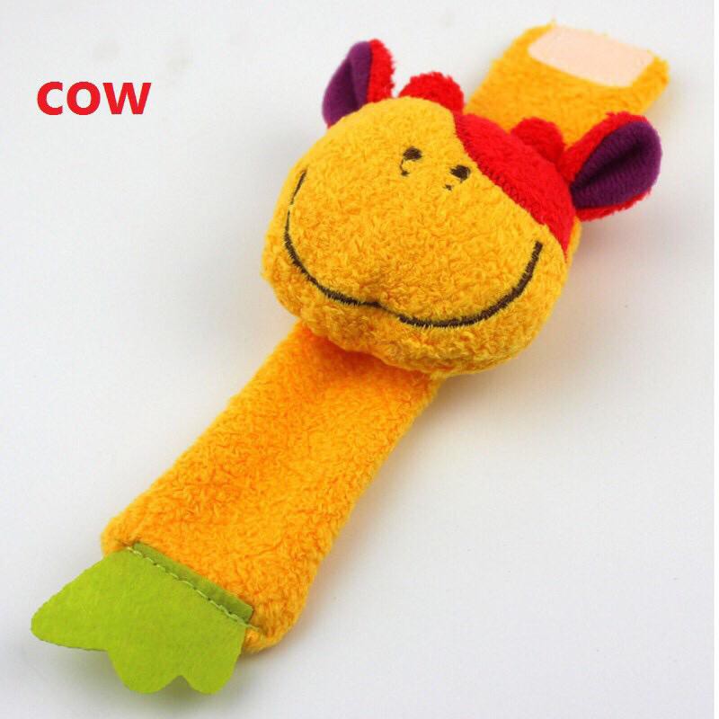 1Pc Rattle Gelang Tangan dengan Bahan Plush dan Gambar Binatang untuk Usia 0-12 Bulan