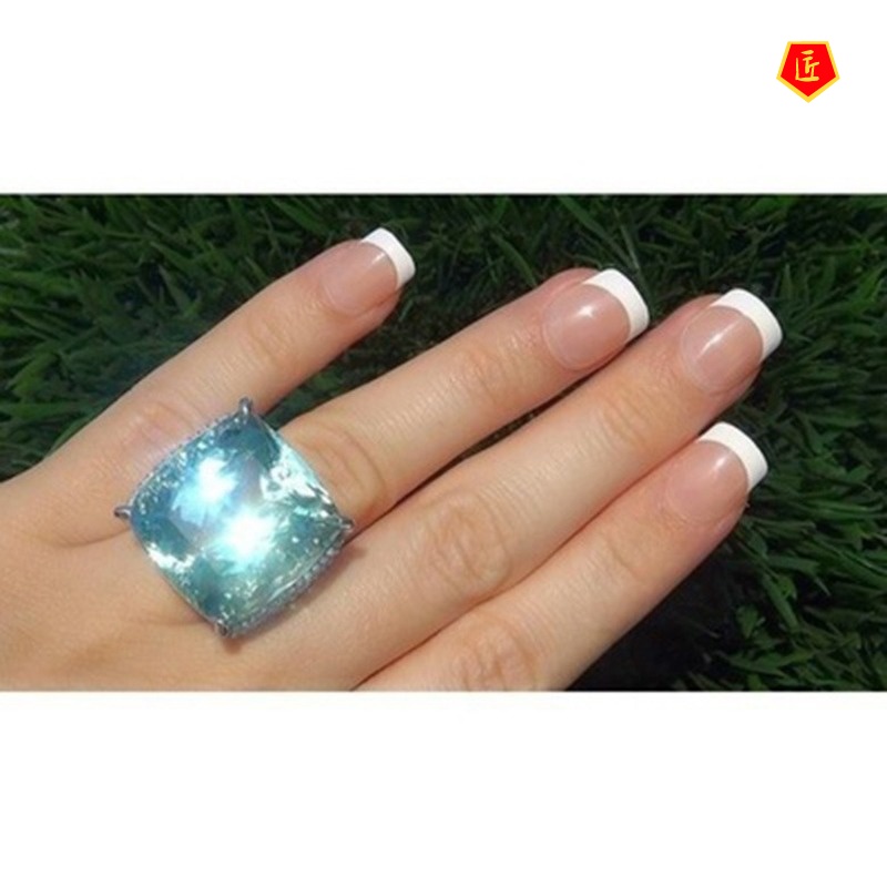 [Ready Stock]Creative Inlaid Blue Big Gem Ring Elegant Temperament