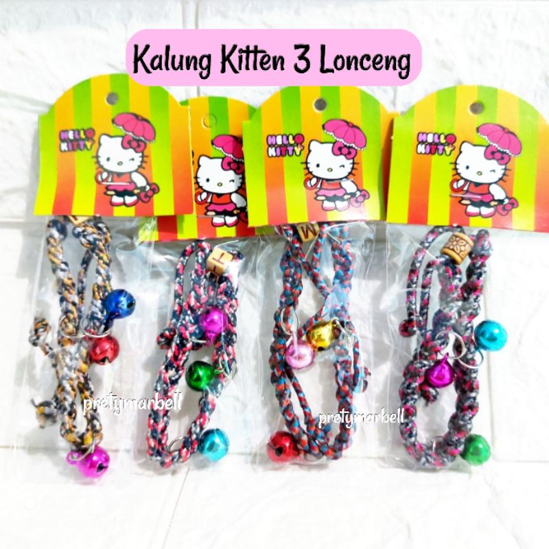 Kalung Kitten Kucing Kecil 3 Lonceng Kepang Corak  Murah