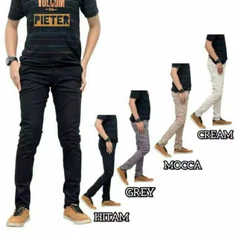 CELANA CHINO Panjang pria Slimfit KERJAHARIAN Santai Casual Formal Hitam Abu Cream Mocca Size