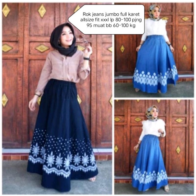 Rok Jeans Panjang Wanita Dewasa  Ukuran Standar dan jumbo Motif dan Polos  Murah - Semi Jeans - Serba 35