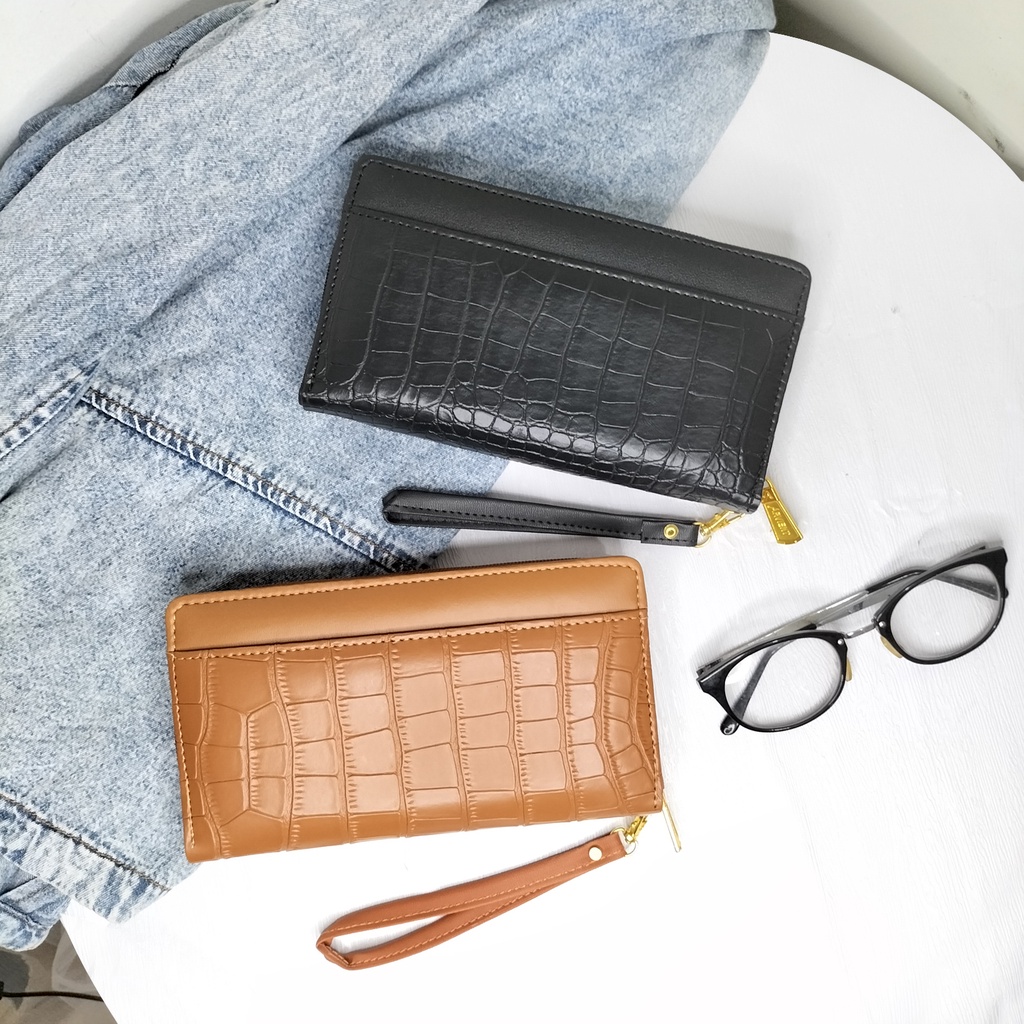 Dompet panjang wanita dompet kulit sintetis dompet panjang fashion terbaru dompet panjang cewek terjangkau dompet panjang motif croco