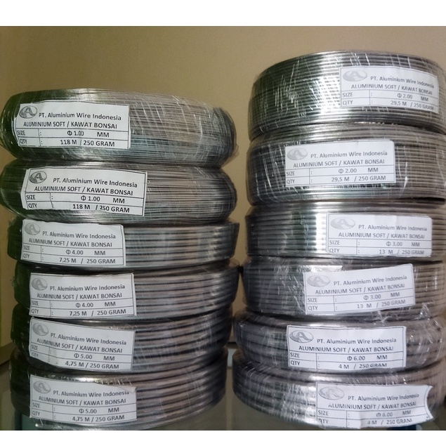 Kawat Bonsai Alumunium Roll 1/4 kg ukuran 1mm-6mm