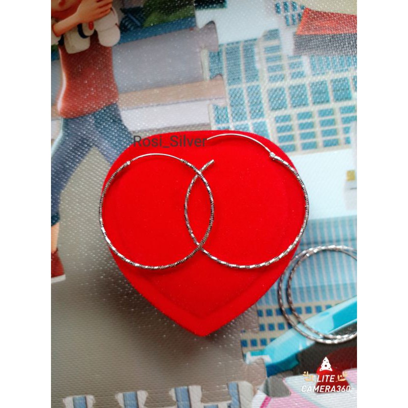 ANTING PERAK 925 MODEL ANTING GIPSY /  ANTING RING BULAT BESAR UKIR SILVER LAPISAN EMAS PUTIH