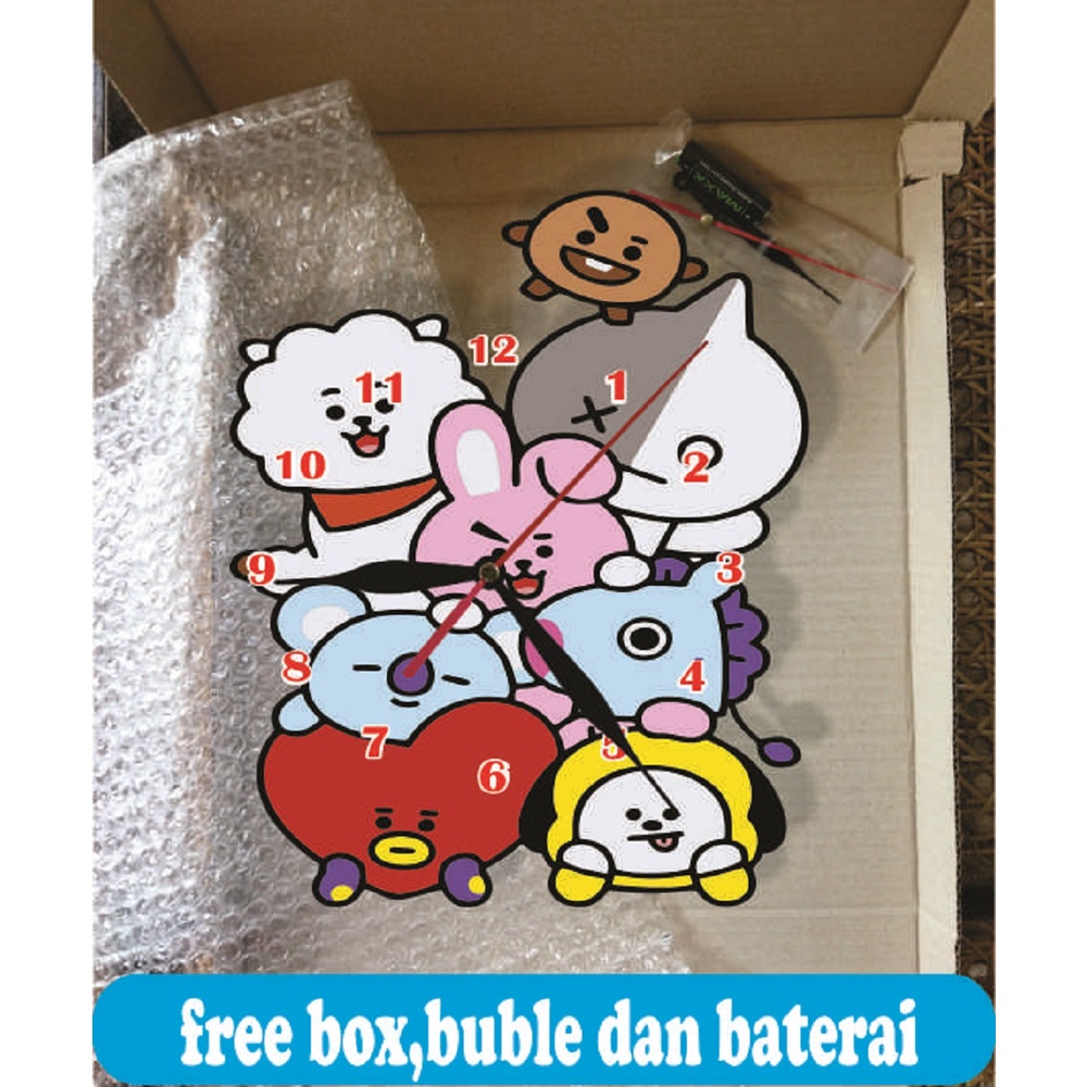 JAM DINGDING UNIK KEREN BESAR BT21 BTS TEMPEL TEMBOK KOLEKSI HOBI HADIAH ULANG TAHUN DEKORASI DINDING KAMAR ANAK CEWE CUSTOM 1 SET MURAH GRATIS HIASAN