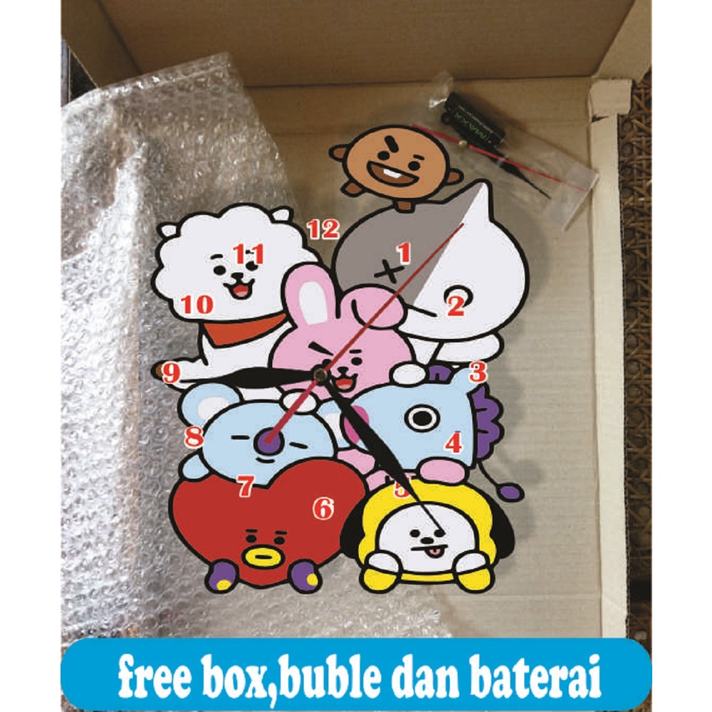 JAM DINGDING UNIK KEREN BESAR BT21 BTS TEMPEL TEMBOK KOLEKSI HOBI HADIAH ULANG TAHUN DEKORASI DINDING KAMAR ANAK CEWE CUSTOM 1 SET MURAH GRATIS HIASAN