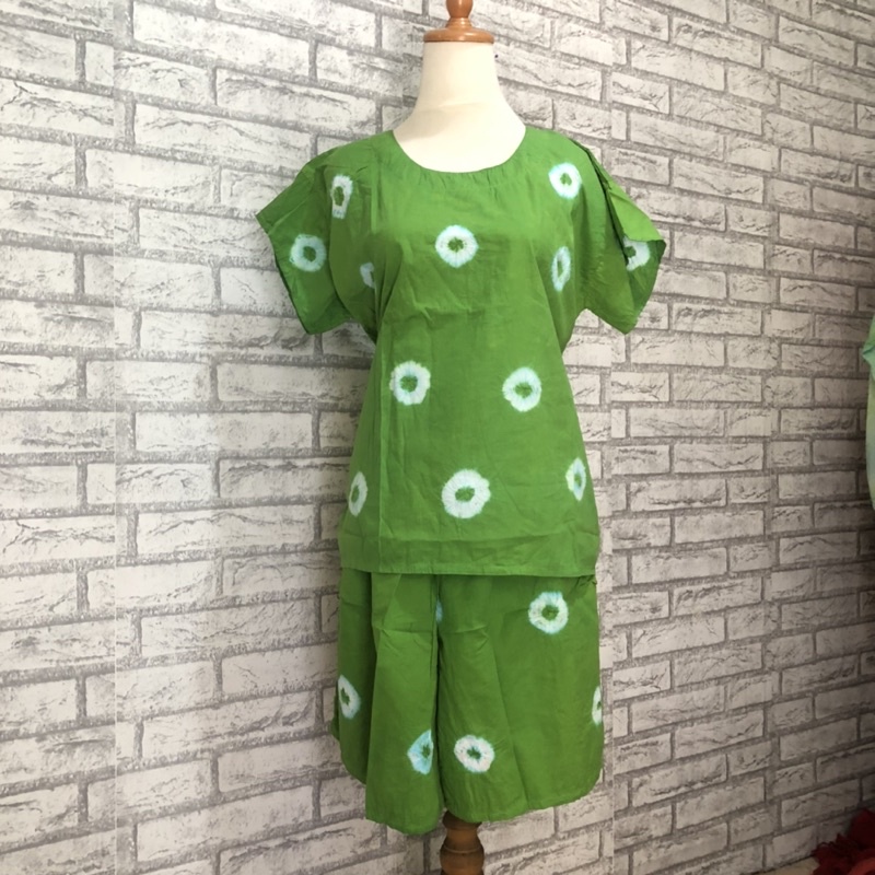 ONE SET SETELAN TIE DYE KEMEJA LENGAN PENDEK & CELANA PANJANG -- SETCEL TIE DYE PIYAMA WANITA