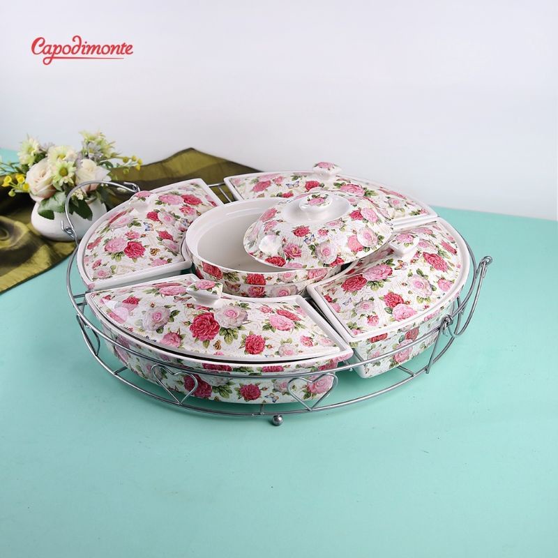 Prasmanan Keramik Capodimonte 17 inch /Peralatan saji Lauk pauk dan Praktis untuk di letakan di meja