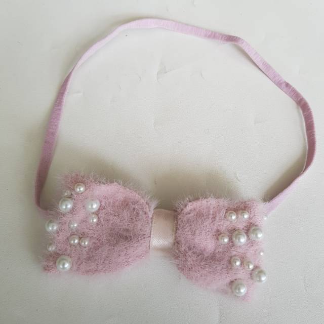 Headband anak pita bulu pink bandana bayi lucu bahan lembut