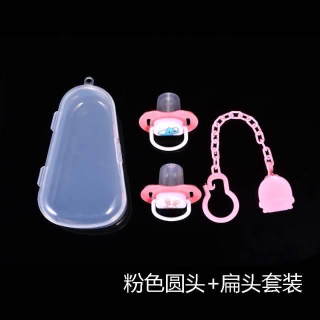 Isi 2 Pcs Set Empeng + Rantai Klip / Pacifier Dot Silicone bayi dengan Box