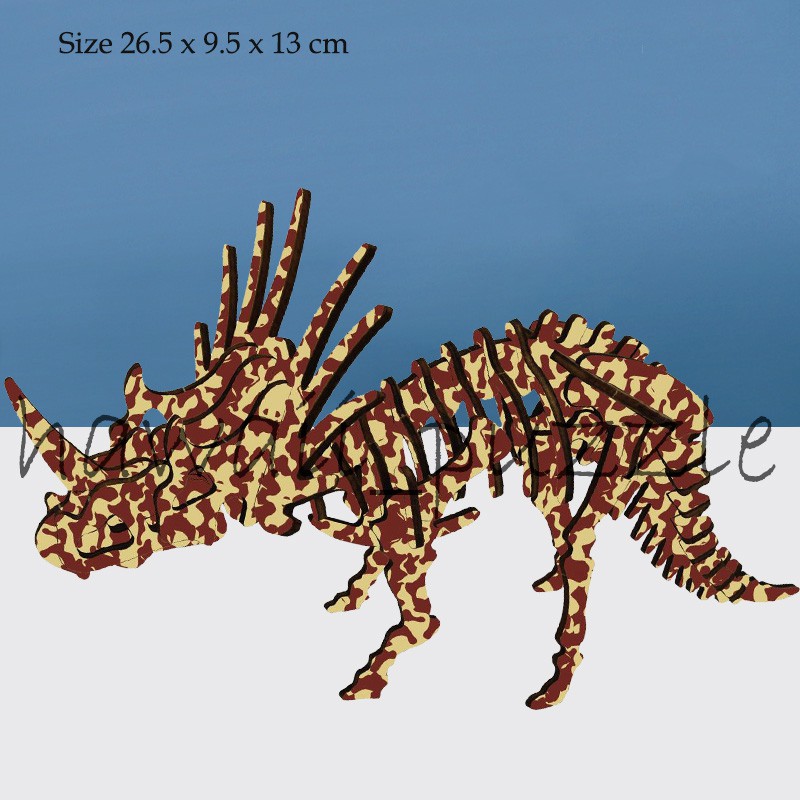 Puzzle 3D DIY bahan kayu model Dinosaurus - TRICERATOPS mainan puzzle edukasi anak (kado &amp; pajangan)