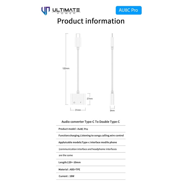 Ultimate Power Audio Converter Type-C to Double Type-C AU8C Pro