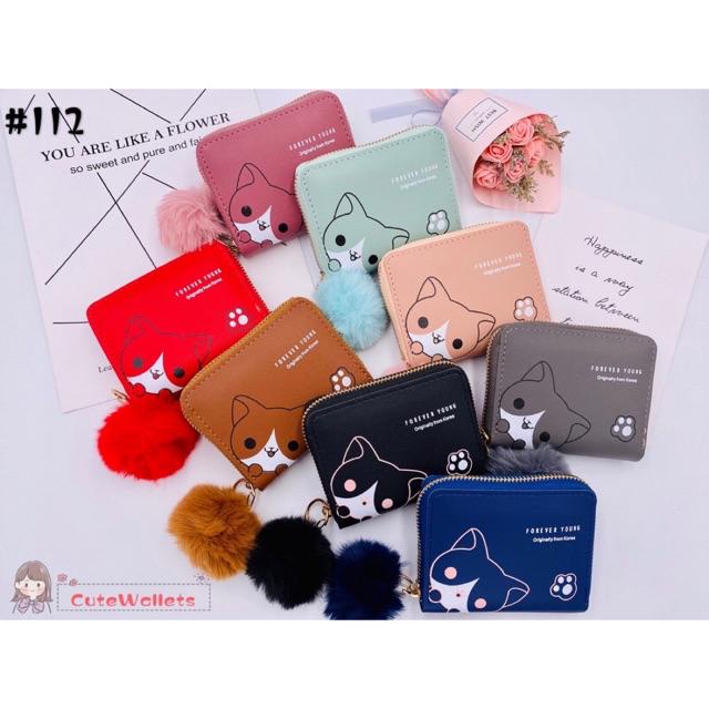 ( GS ) DOMPET WANITA / DOMPET LIPAT PENDEK WANITA MOTIF TUXEDO CAT FREE POMPOM