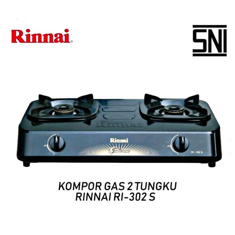 Kompor Gas 2 Tungku Rinnai RI -  302S Ceflon Warna Hitam