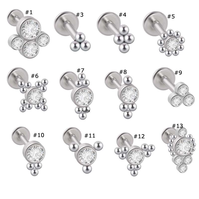 1 Pc Anting Tindik Bibir Bahan Stainless Steel 16gauge Labret Dengan Zircon