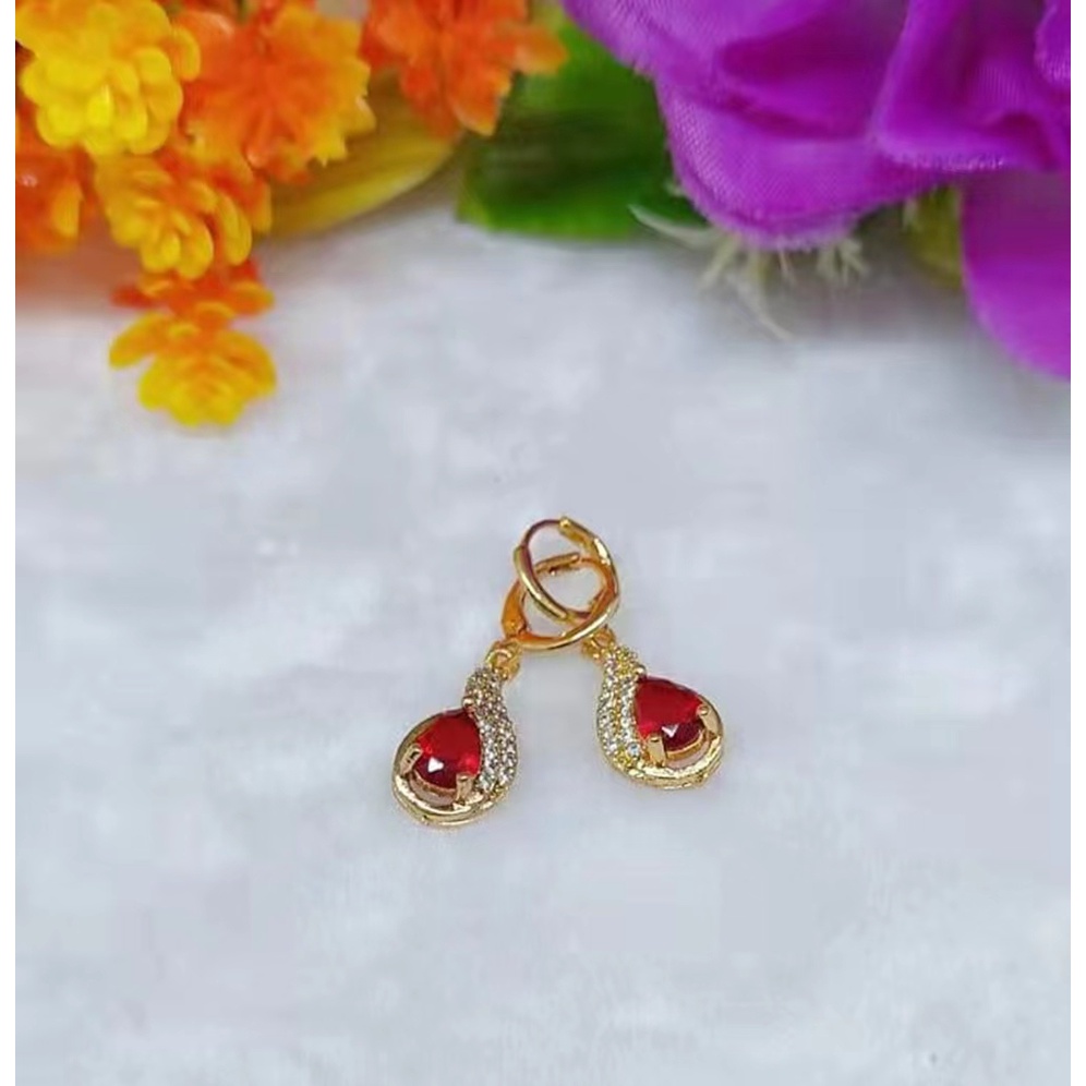 Anting Xuping Permata Merah Lapis Emas Perhiasn Fashion E213