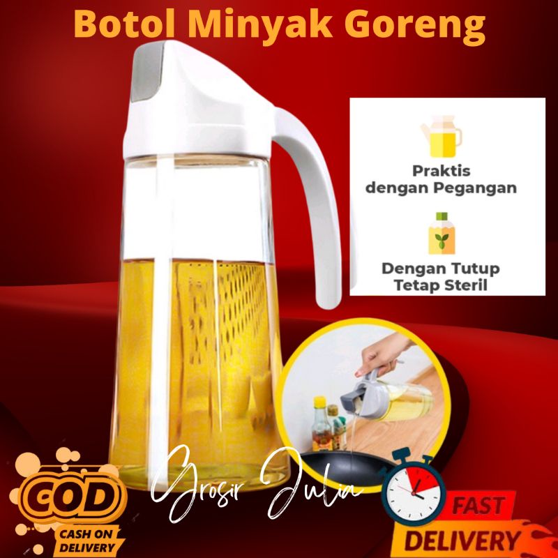 Botol Kaca Minyak Goreng 630ml/Bottle Oil Pot 630ml  Wadah Tempat Penyimpanan Bumbu Dapur Cuka Masak Kecap Asin Manis Dengan Tutup Otomatis