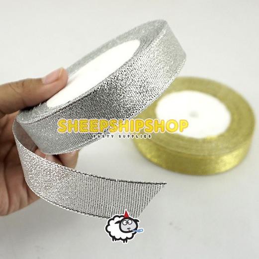 

【TOPSELLER】 PITA KAIN BESAR GLITTER 2 cm Gold Silver Kotak Kado Parcel Hadiah Ulang Tahun Natal Leba