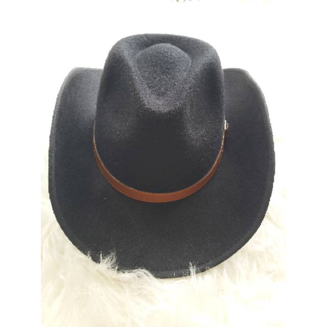 Topi Koboy High Class fedora Cowboy laken tali gesper Koboi bludru import