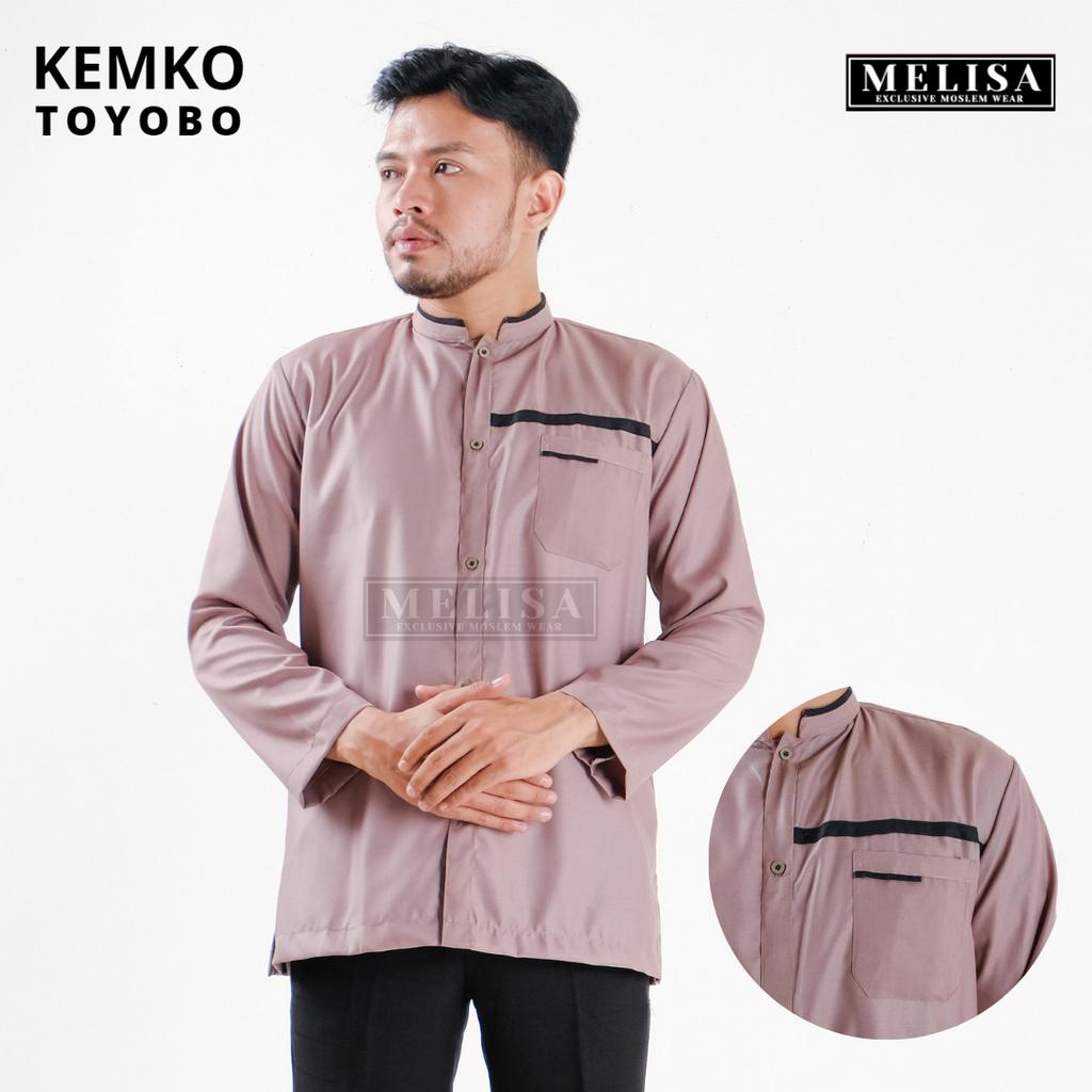 Baju Koko Pria Dewasa Katun Toyobo Polos Lengan Panjang Baju Muslim Remaja Laki Laki Ukuran M L XL - Dusty