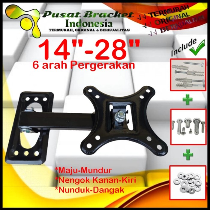 Bracket Tv 21 Monitor Lengan 14&quot; s/d 28&quot; 6arah Fleksible PBI.SWKNM-003